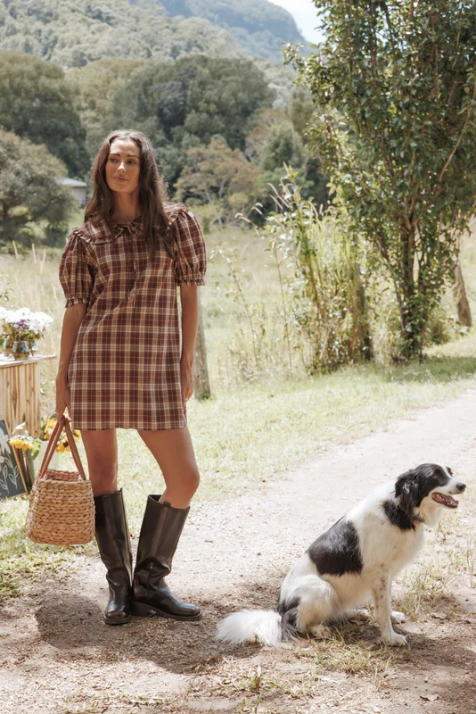 Yaris Mini Dress - Burgundy Plaid XS