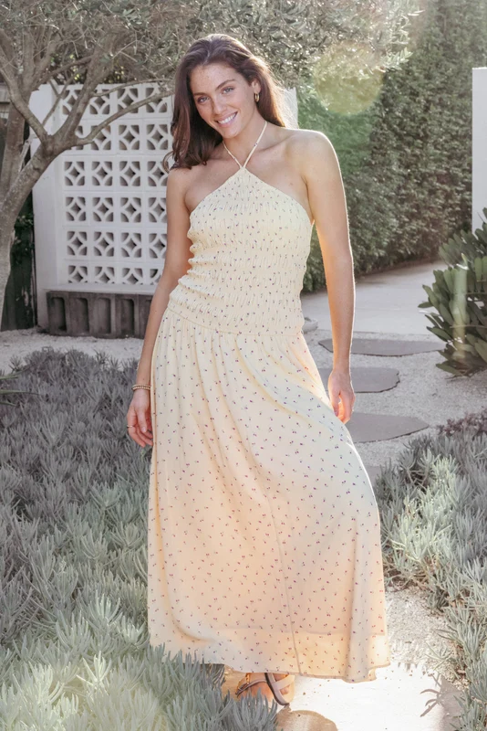 Aradia Halter Maxi Dress - Yellow Floral XXS