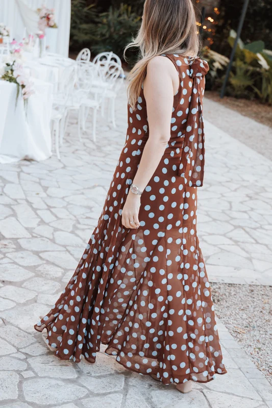 Keani Maxi Dress - Brown Polka Dot L