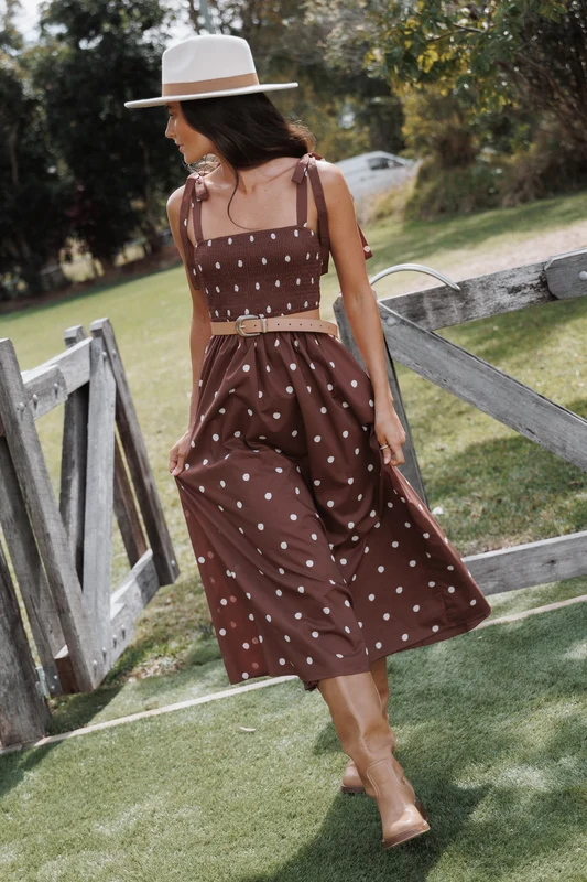 Elford Midi Dress - Brown Polka Dot S