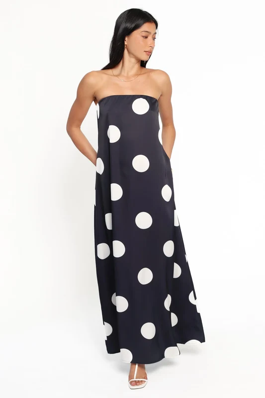 Delaney Strapless Maxi Dress - Black Polka Dot XL