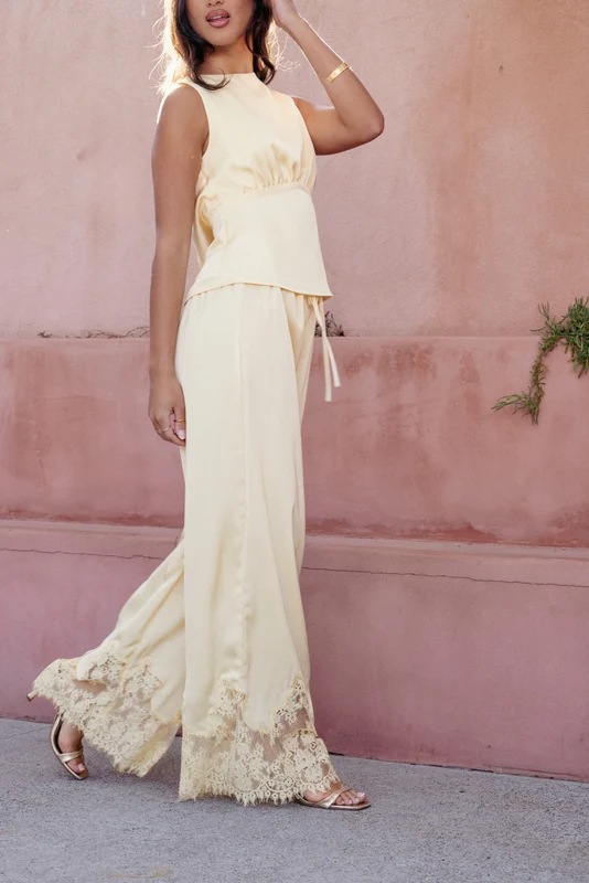 Viola Drawstring Wide Leg Pant - Yellow XXL