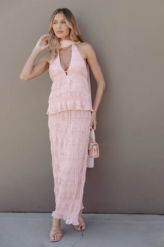 Zafira Textured Halter Top - Pink XS