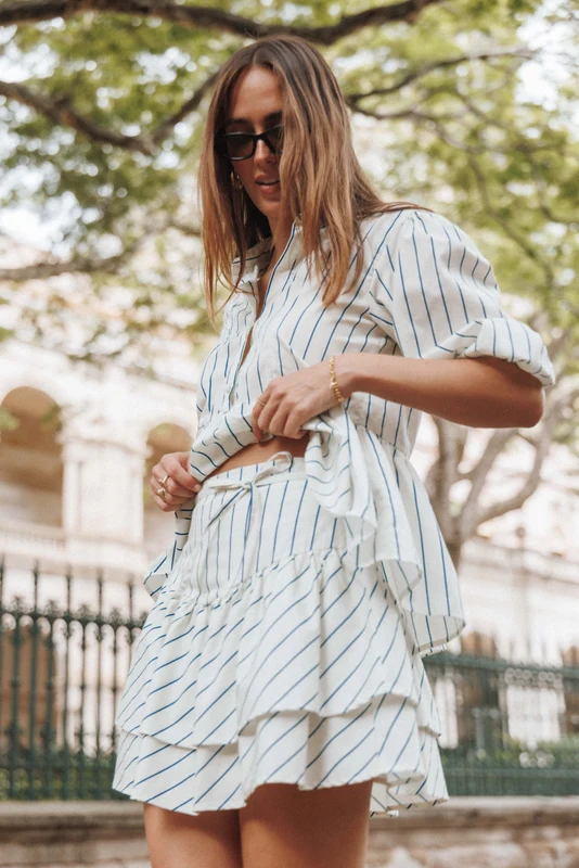 Sybella Frill Basque Skirt - Yellow/Blue Stripe 8