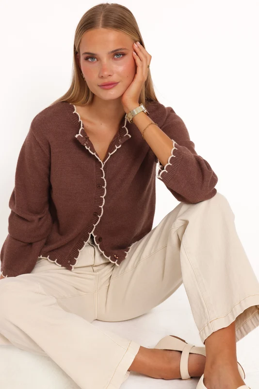 Payton Scallop Cardigan - Brown L