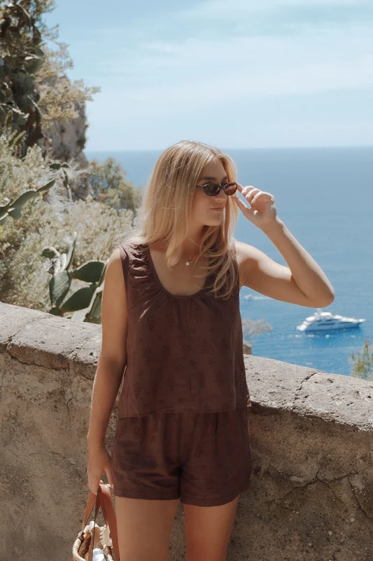 Faela Short Set - Brown Broderie XXL