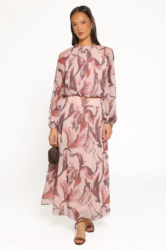 Lorei Chiffon Skirt Set - Pink Petal L