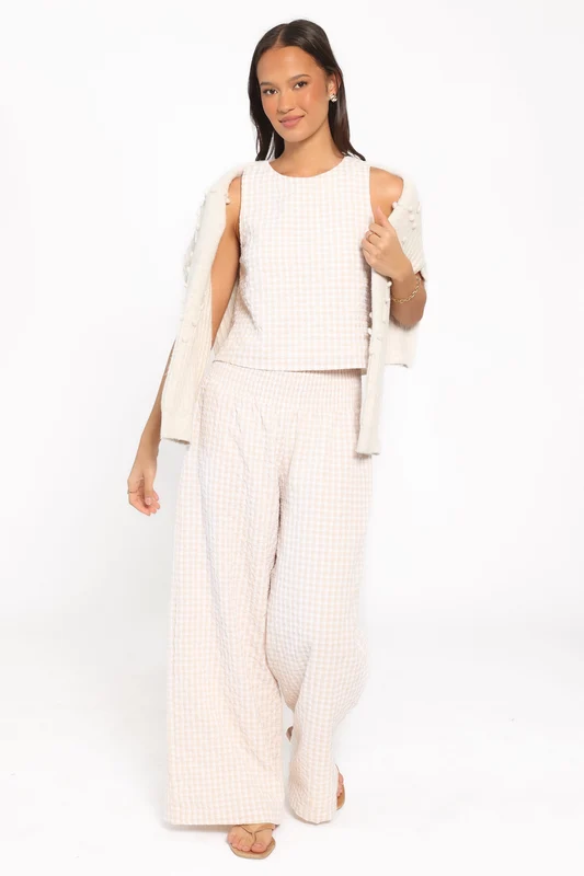 Jillian Smocked Pant Set - Beige Gingham XL