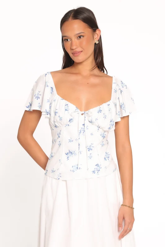 Laeriel Flutter Sleeve Top - Cream Floral L