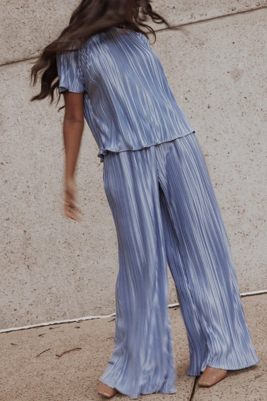 Belli Pleated Pant Set - Icy Blue L