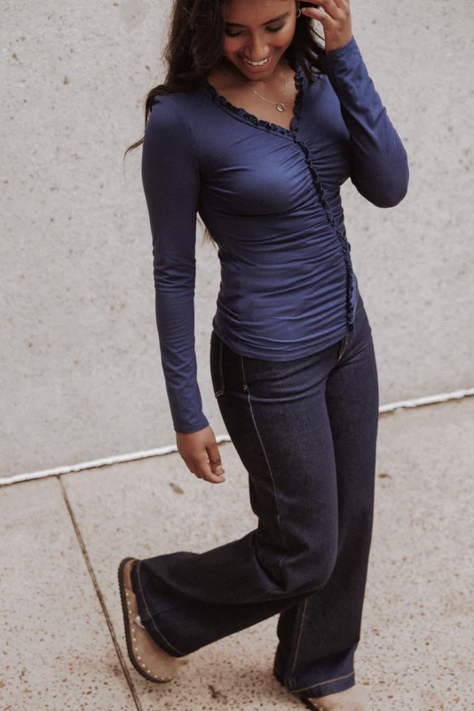 Marta Gathered Knit Top - Navy XS