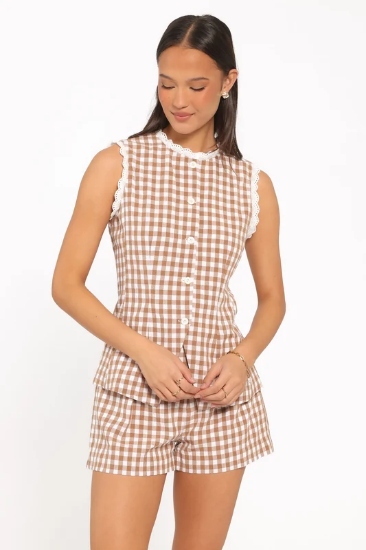 Tansy Short Set - Brown Gingham XXL