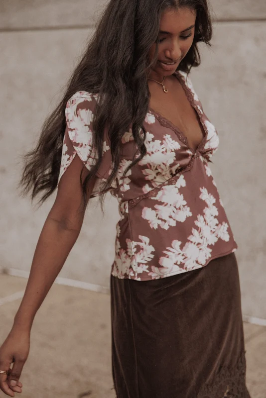 Owen Lace Insert Top - Pink Rum Floral 16