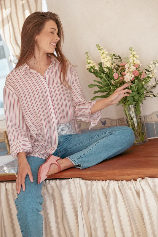 Nuala Oversized Shirt - Pink Candy Stripe XXS