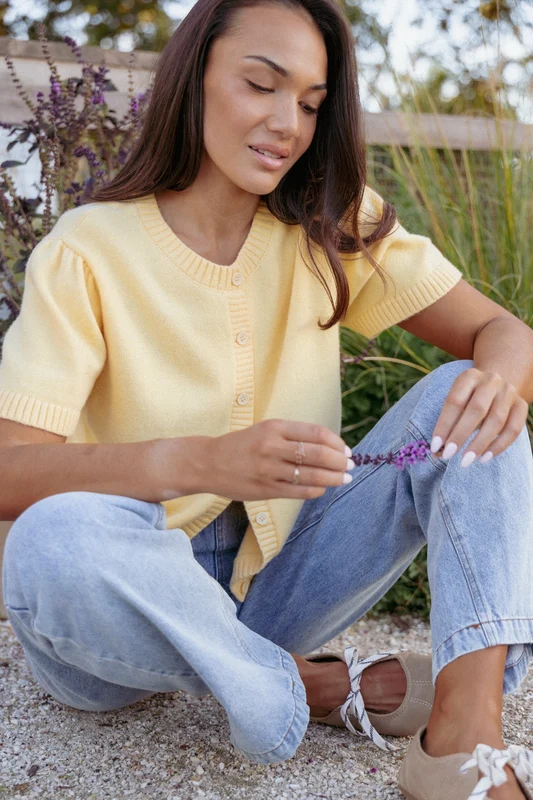 Summa Short Sleeve Cardigan - Yellow XS
