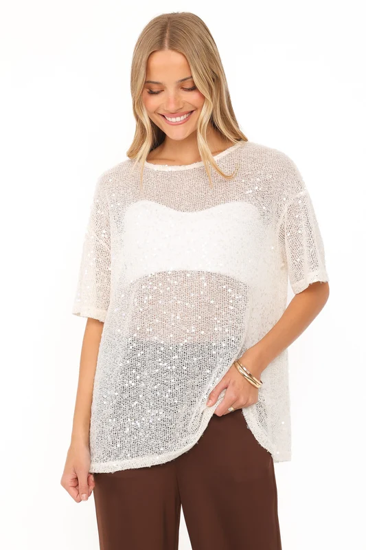 Nadine Sheer Tee Top - Cream L