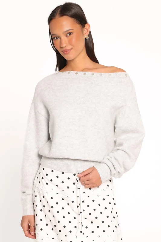 Justin Off Shoulder Sweater - Light Grey L/XL