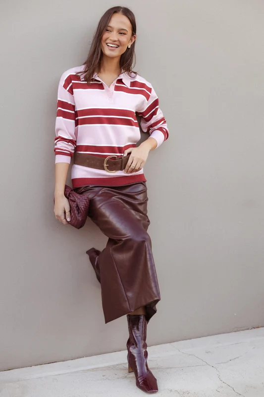 Jordan Polo Sweater - Pale Pink Stripe XS/S