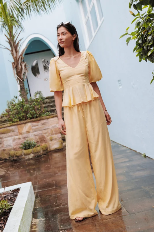 Hannah Peplum Pant Set - Yellow XS