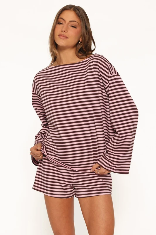 Tallulah Knit Short Set - Pink Stripe XXL