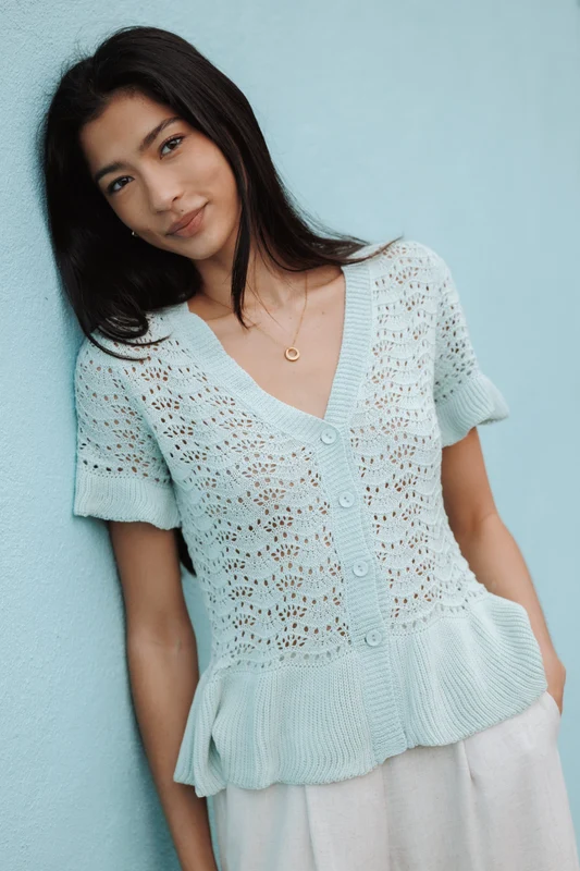 Bennie Peplum Cardigan Top - Green S