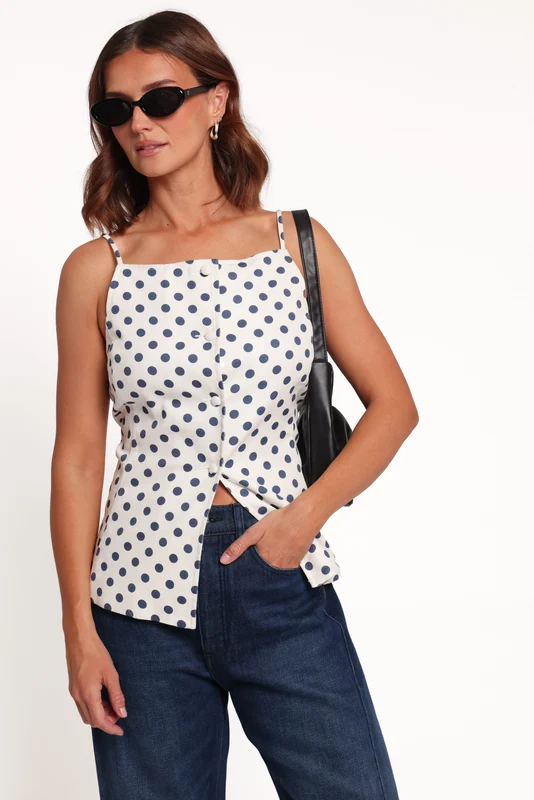 Robbie Vest Top - Cream/Blue Dot 18