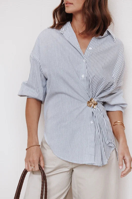 Elva Oversized Shirt - Black Stripe L