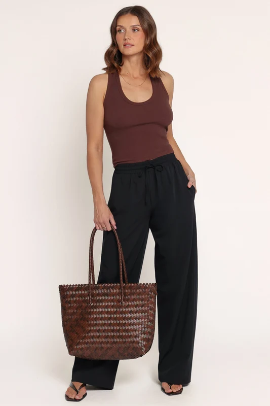 Drapey Elastic Waist Wide Leg Pants - Black L