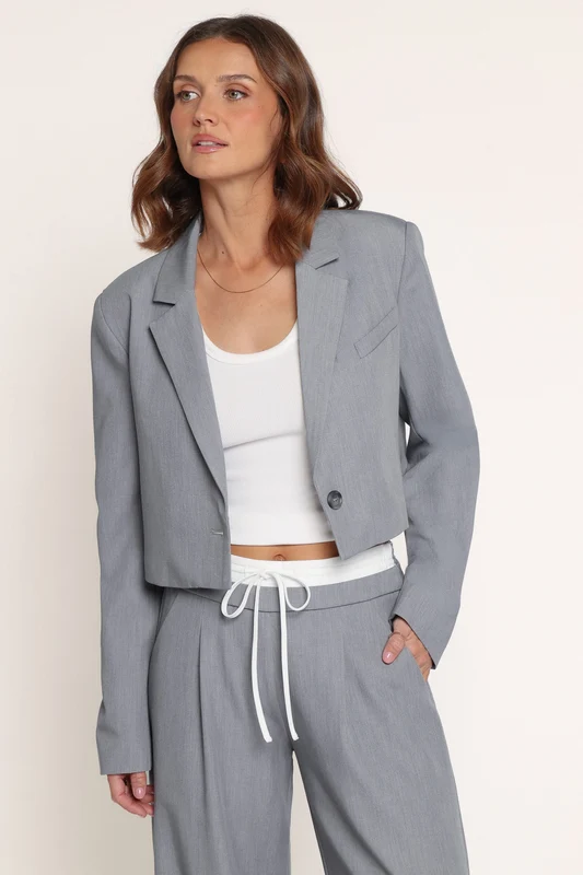 Drapey Cropped Single Button Blazer - Heather Grey XL