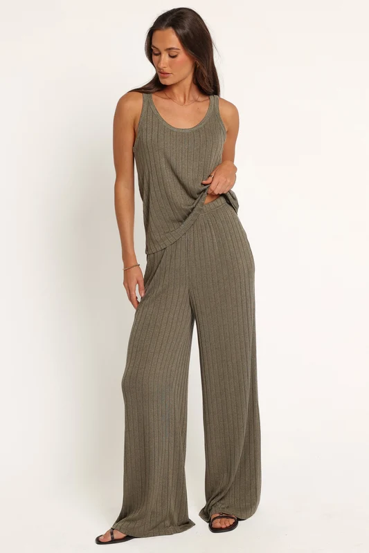Uma Knit Pant Set - Khaki Marl M
