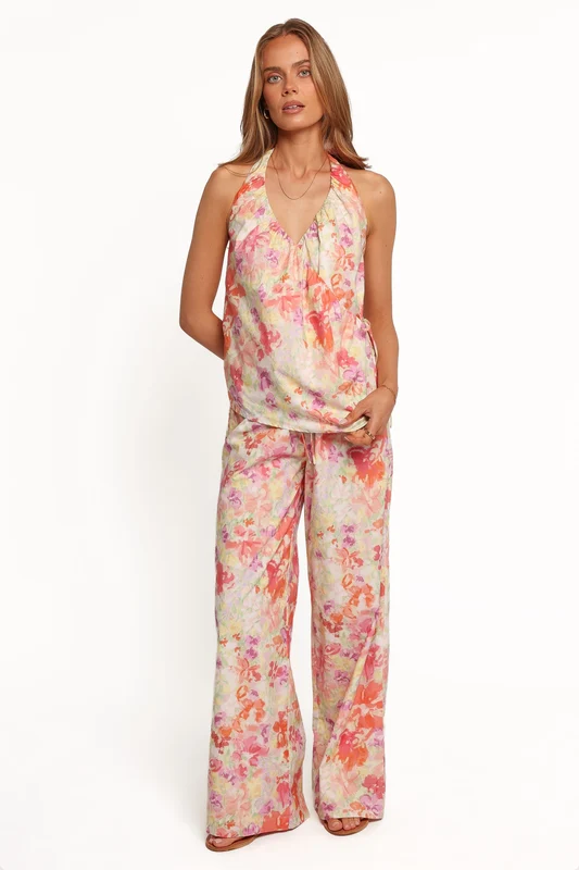 Sarina Halter Neck Pant Set - Peach Floral XS