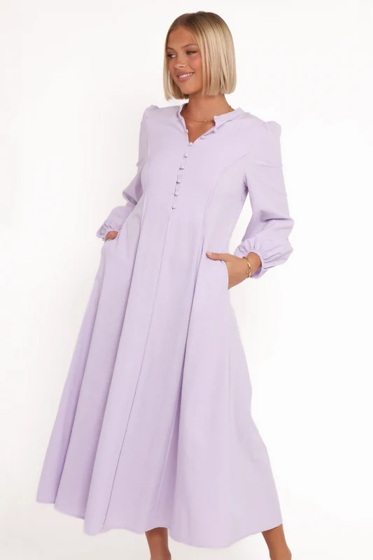 Raleigh Long Sleeve Midi Dress - Lavender M