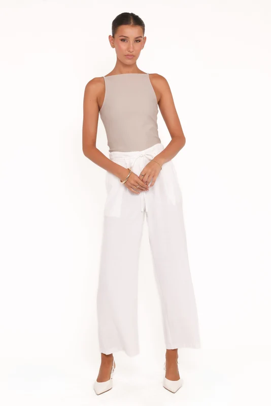 Andrew Wide Leg Linen Blend Pant - White 4