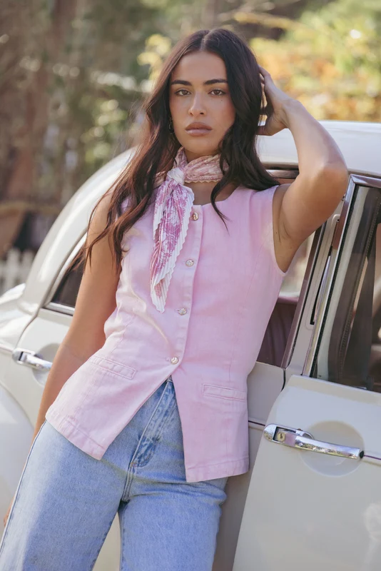 Ailis Denim Vest Top - Dusty Pink L