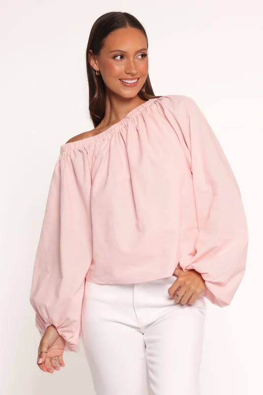 Zion Off Shoulder Long Sleeve Top - Pale Pink M