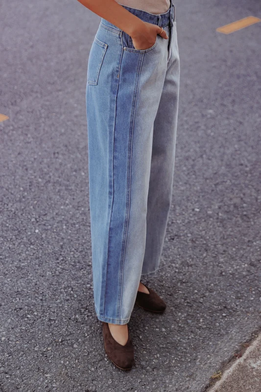 Yuri Wide Leg Jeans - Two Tone Blue 14