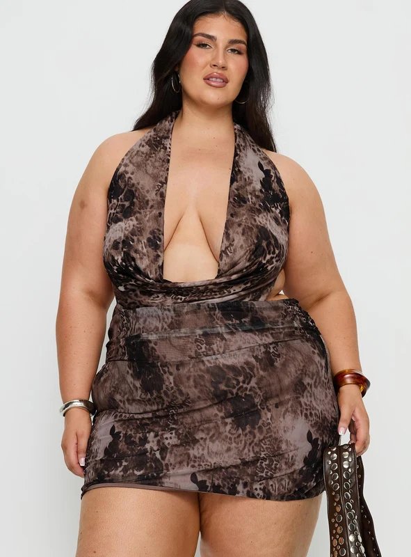Tigress Halter Mini Dress Animal Multi Curve AU 18 / Multi