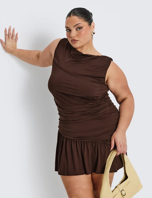 Mind Reader Ruched Mini Dress Brown Curve AU 24 / Brown