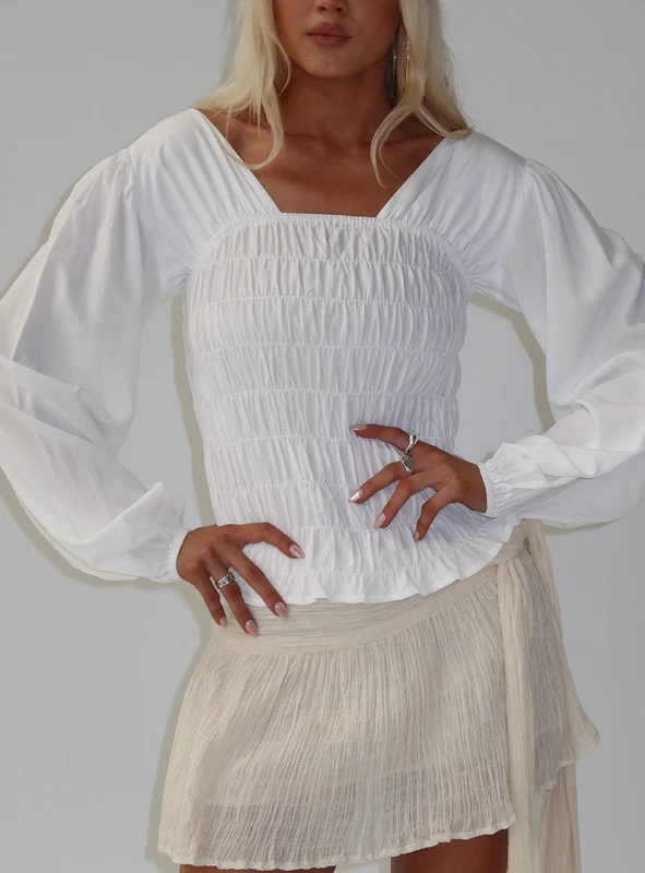 Lynnea Long Sleeve Shirred Top White AU 8 / White