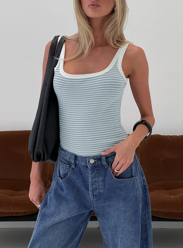 Aemelia Contrast Trim Bodysuit Blue Stripe AU 16 / Blue Stripe