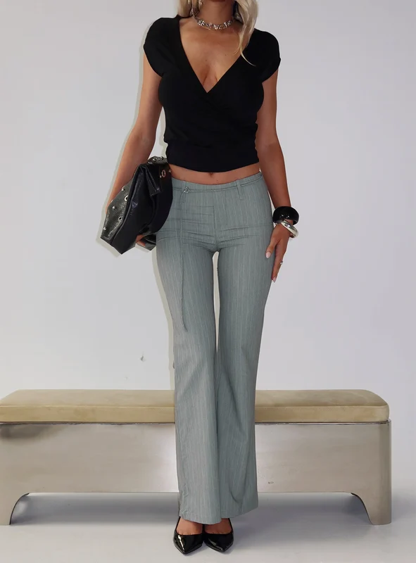 Joanah Tie Waist Pant Grey Pinstripe AU 4 / Grey Pinstripe