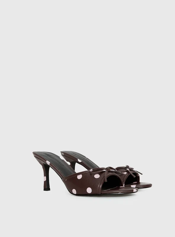 Etiquette Peep Toe Heels Brown / Pink Polka SHOE US 8 / Brown / Pink Polka