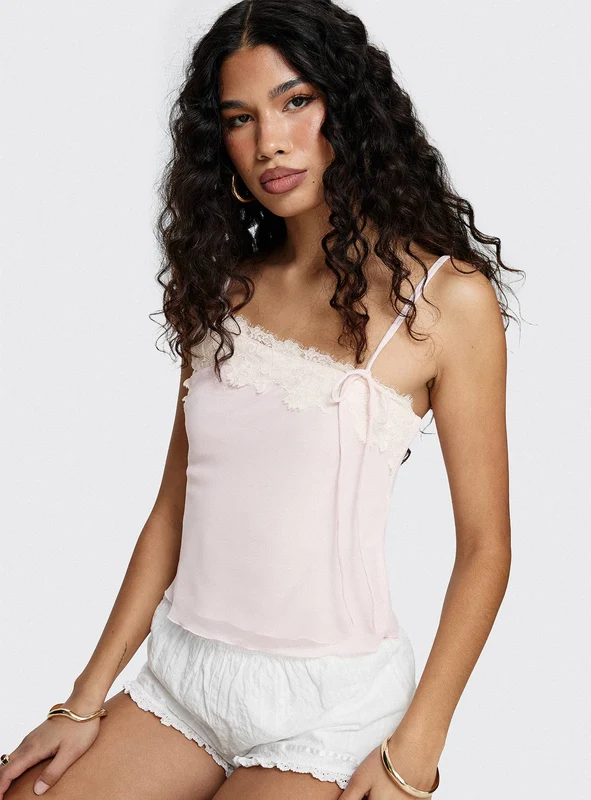 Ashlen Lace Trim Asymmetrical Top Pink AU 8 / Pink