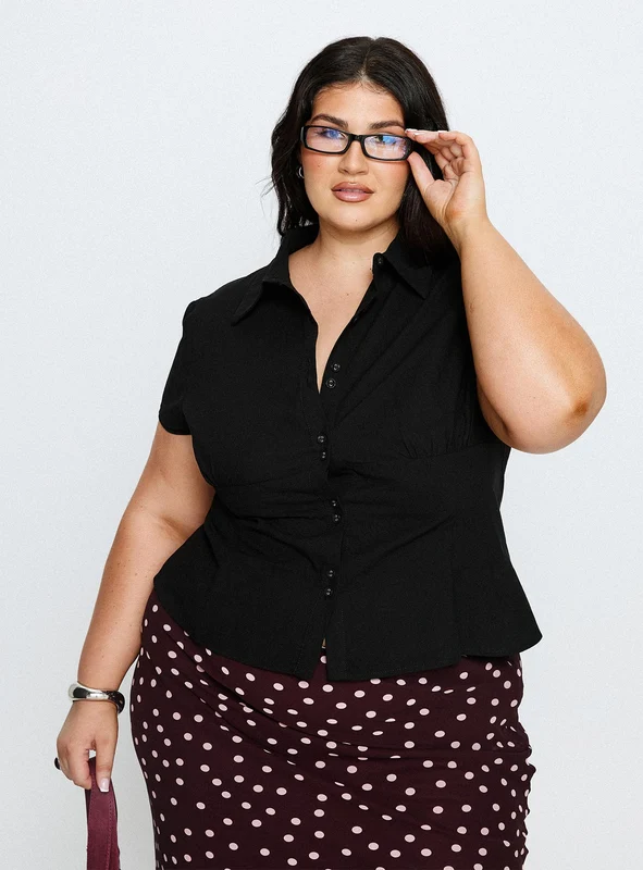 Cottesloe Blouse Top Textured Black Curve AU 18 / Black