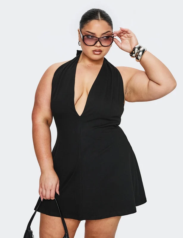 Hollywood Hills Plunge Neck Playsuit Black Curve AU 18 / Black