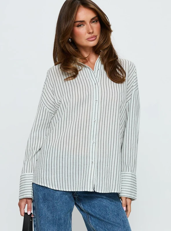 Alexi Long Sleeve Button Down Top Blue / Brown Stripe AU 16 / Blue / Brown Stripe