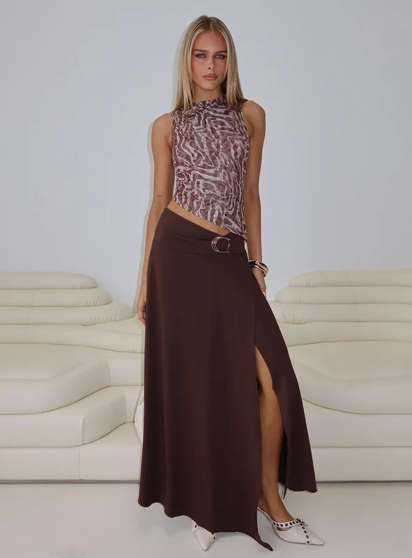 Nola Hardware Slit Maxi Skirt Brown AU 8 / Brown