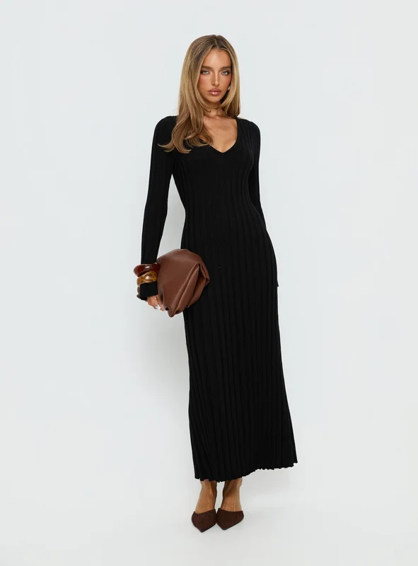 Gratuita Long Sleeve Rib Maxi Dress Black AU 6 / Black