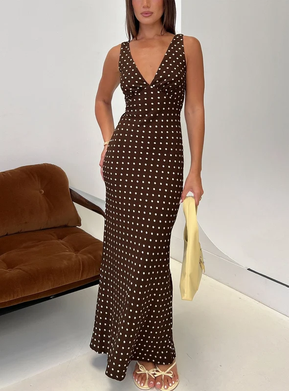 Nellie Maxi Dress Brown Polka Dot Tall AU 16 / Brown Polka Dot