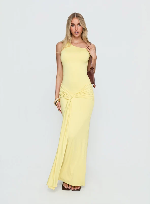 Get Lucky Drape One Shoulder Maxi Dress Lemon Yellow AU 14 / Lemon Yellow